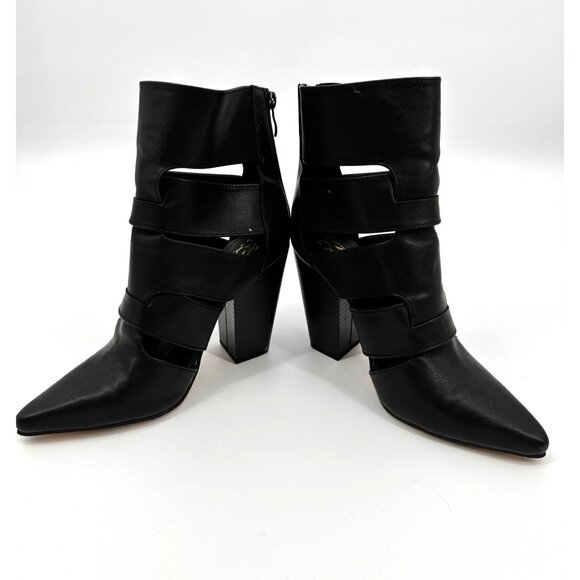 NY&C Black Cutout Bootie Faux leather Women 8 Black Point Toe Ankle - Picture 6 of 11